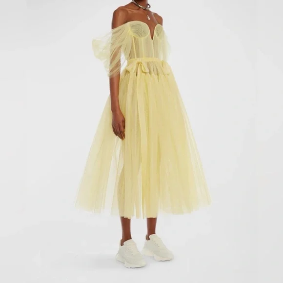 NWT Alexander McQueen Off the Shoulder Tulle Midi Dress Paris Runway IT 38 US 2 - Picture 3 of 8